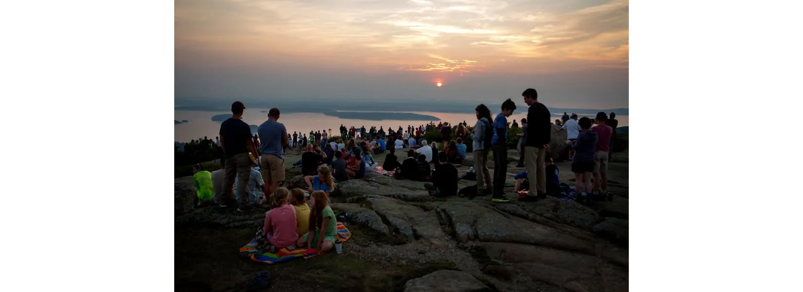 Sunrise from Cadillac Mountain showing weather conditions in Acadia National Park
